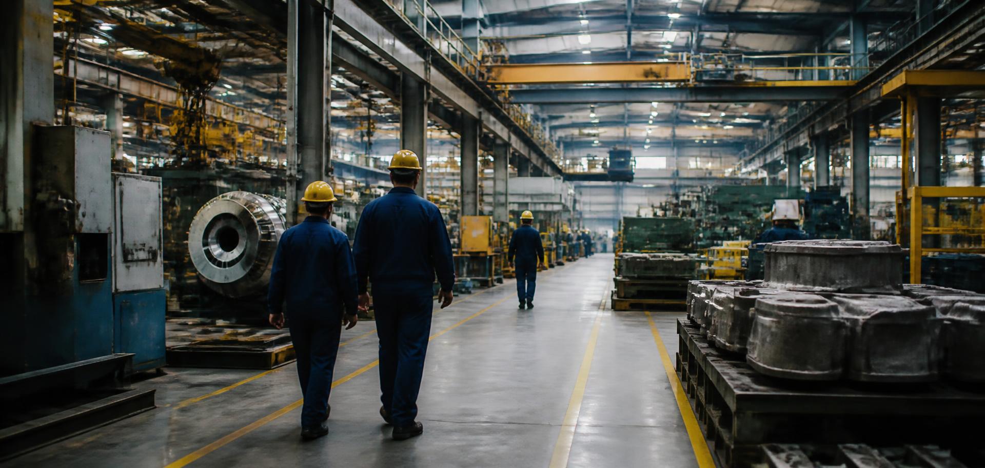 Plant workers walking the floor of an active manufacturing facility